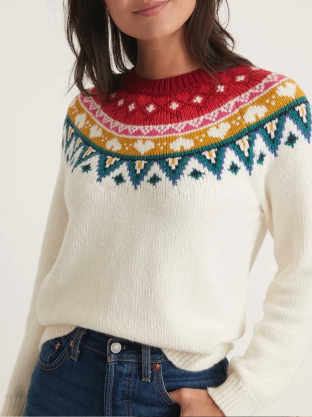 Marine layer Archive Alpine Fair Isle Sweater in Cream Rainbow Medium $148 - Picture 3 of 7
